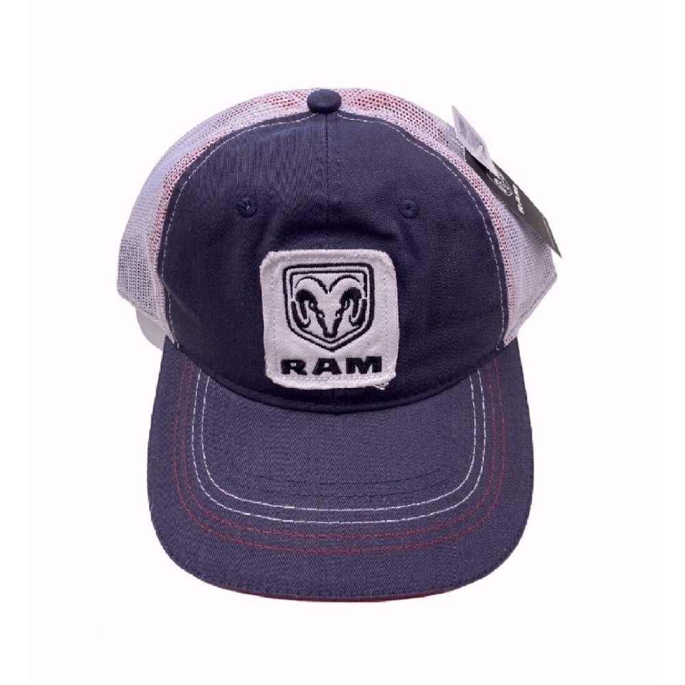 RAM Patch Navy Grey With Red Trim Mesh Back Cap Hat - NEW Fast Shipping
